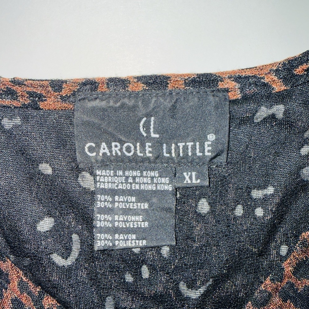 Vintage 90s Carole Little Leopard Animal Print Top XL Sheer Knit Short Sleeve - Picture 2 of 6